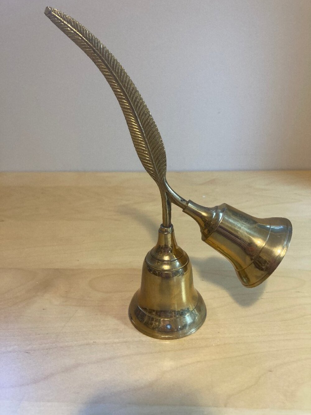 Vintage Double brass bell with brass feather handle - EUC